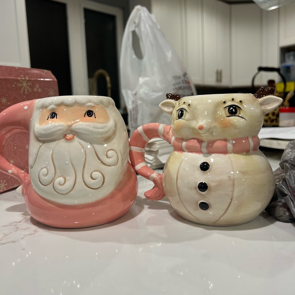 Johanna Parker Santa and Reindeer vintage looking Ceramic Mugs